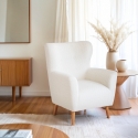 Sillón bergère moderno para salón en tejido bouclé blanco Kamo Venta