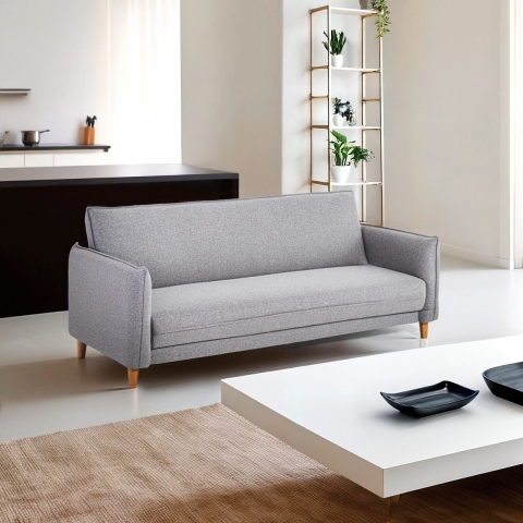 Sofá cama 3 plazas reclinable clic clac de tela beige Gamma Promoción