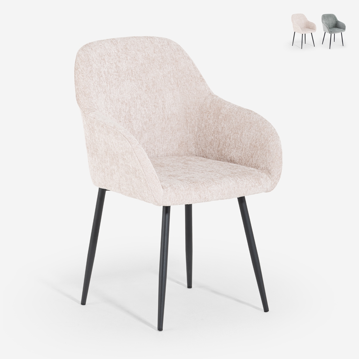 Silla moderna de chenilla para comedor o cocina con reposabrazos Daiva Promoción