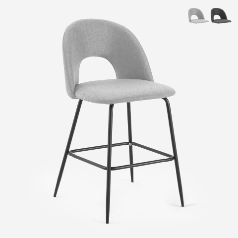 Taburete alto moderno con respaldo para bar y cocina en tela Tiren Promoción