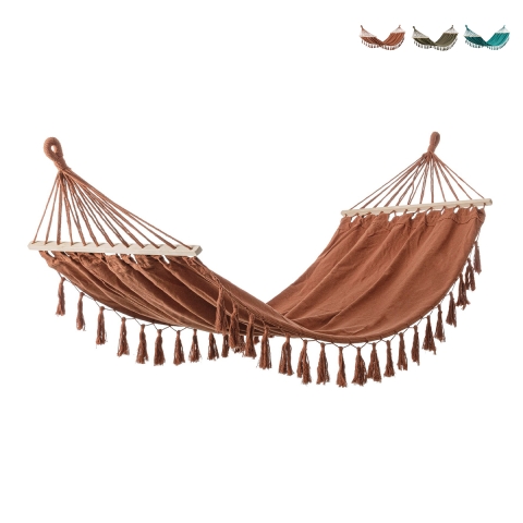 Hamaca de jardín estilo boho chic de algodón y madera 200x100cm Juan Promoción
