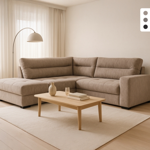 Sofá esquinero moderno de 3 plazas en tela con chaise longue a la izquierda Mello Promoción
