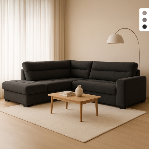 Sofá cama de 3 plazas en tela con chaise longue izquierda con almacenamiento Tivra Promoción