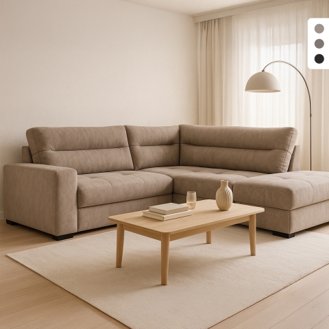 Sofá cama 3 plazas con chaise longue derecha con almacenamiento en tela Kosta Promoción