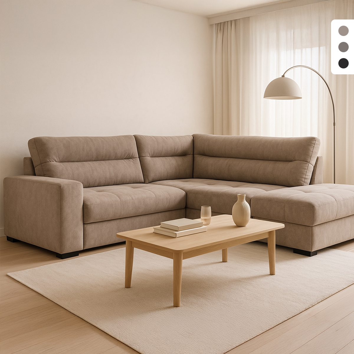 Sofá cama 3 plazas con chaise longue derecha con almacenamiento en tela Kosta Promoción Sofá cama 3 plazas con chaise longue derecha con almacenamiento en tela Kosta Promoción