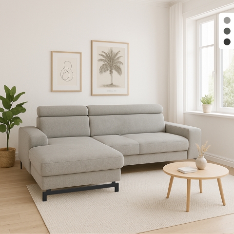 Sofá esquinero de 3 plazas con chaise longue izquierda y reposacabezas ajustable Liora Promoción