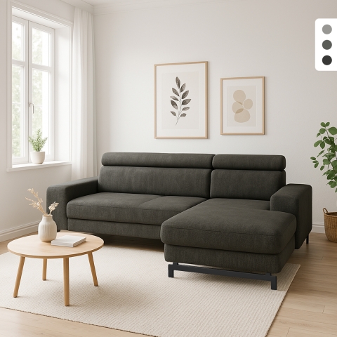 Sofá cama de 3 plazas con chaise longue a la derecha, con almacenamiento y reposacabezas ajustable Miva Promoción