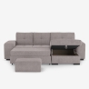 Sofá cama de 3 plazas con chaise longue derecha, almacenamiento y puf Kava Medidas