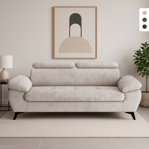 Sofá moderno de diseño de 3 plazas con reposacabezas ajustable Kira Promoción
