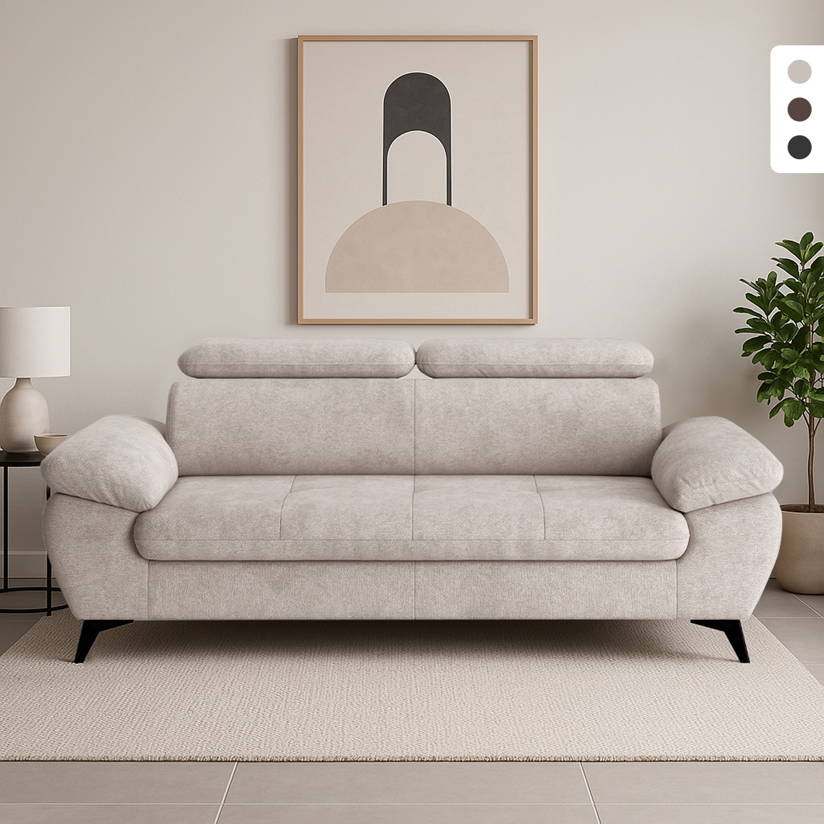 Sofá moderno de diseño de 3 plazas con reposacabezas ajustable Kira