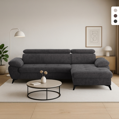 Sofá moderno de 3 plazas con chaise longue a la derecha y reposacabezas ajustable Torav Promoción