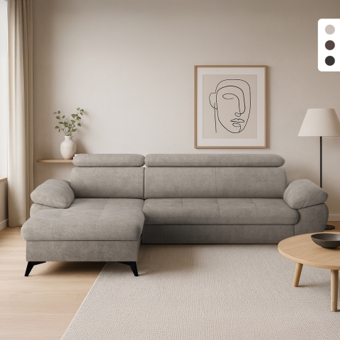 Sofá 3 plazas con chaise longue izquierda y reposacabezas reclinable Rilo Promoción