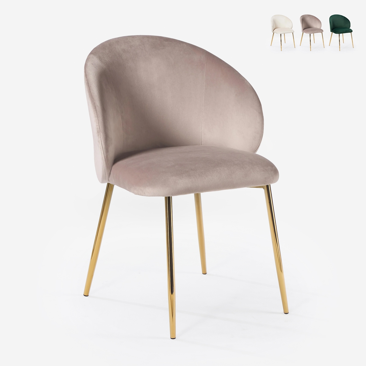 Silla moderna de terciopelo para comedor con patas doradas Dhera Promoción