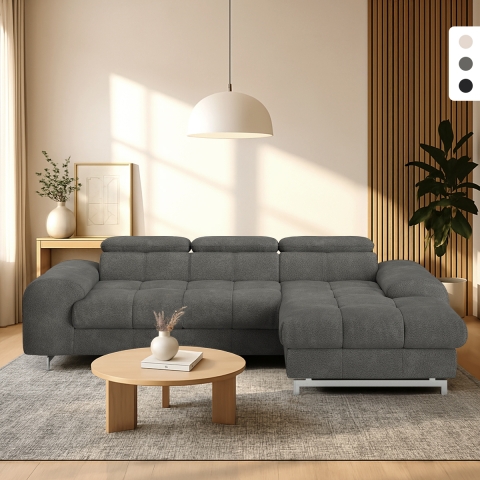 Sofá rinconero 3 plazas con chaise longue derecha y reposacabezas ajustable Zafra Promoción