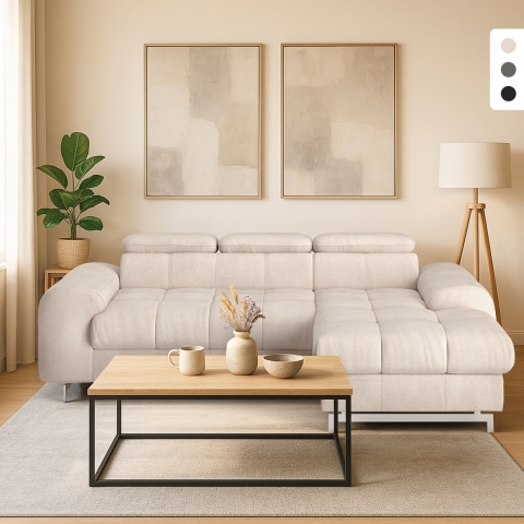 Sofá cama con chaise longue derecha con almacenamiento y reposacabezas ajustable Eluna Promoción