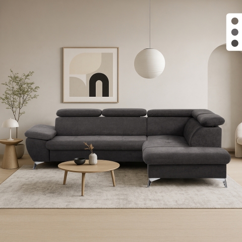 Sofá cama 3 plazas ajustable con chaise longue derecha con almacenamiento Tova Promoción