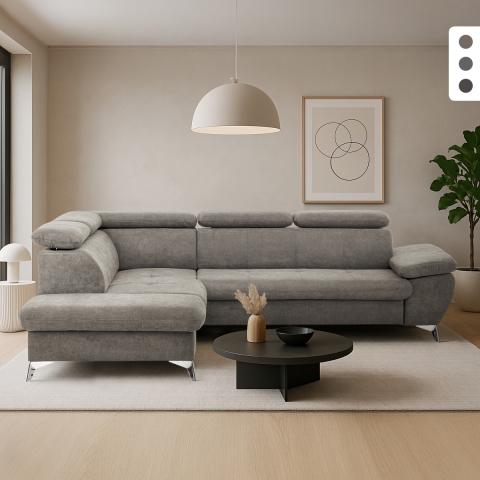 Sofá cama moderno de 3 plazas con chaise longue y almacenamiento a la izquierda Vera Promoción