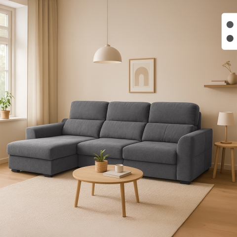 Sofá extensible relax con chaise longue y almacenamiento izquierda chenilla 3 plazas Sira Promoción
