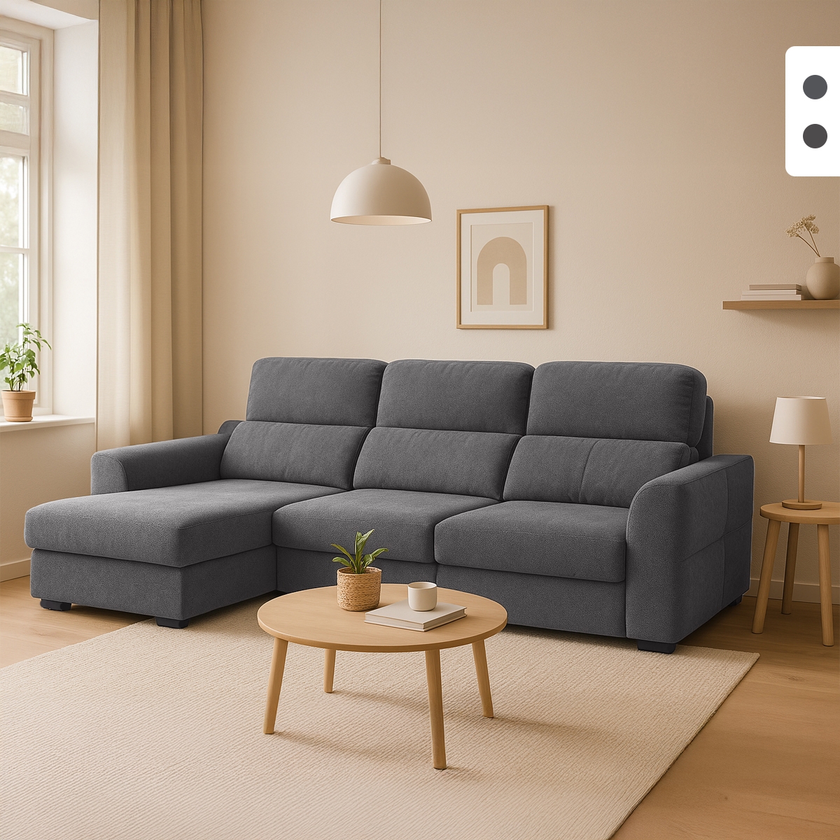 Sofá extensible relax con chaise longue y almacenamiento izquierda chenilla 3 plazas Sira