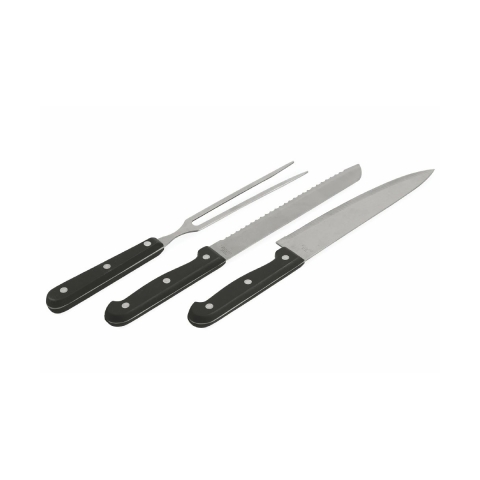 Set de 3 utensilios para barbacoa 2 cuchillos tenedor acero inoxidable Grivka Promoción