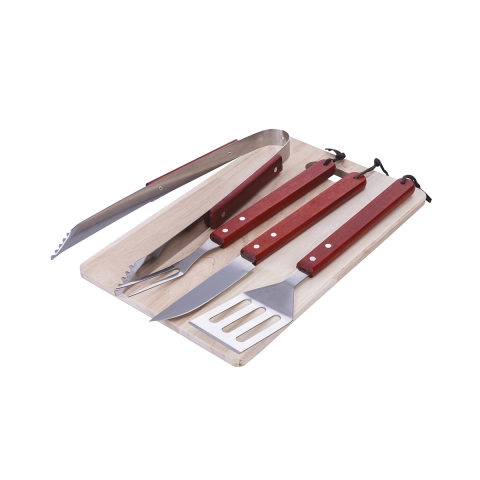 Set de 4 utensilios para barbacoa de acero inoxidable y tabla de madera Pyros Promoción