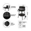 Barbacoa de carbón redonda Pipra con parrilla Ø 48cm ajustable y ruedas Modelo