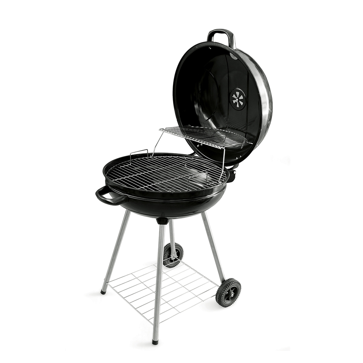 Parrilla de carbón redonda Ø57x90cm con ruedas y tapa Seara Promoción Parrilla de carbón redonda Ø57x90cm con ruedas y tapa Seara Promoción