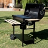 Barbacoa de carbón con tapa, ruedas y 2 estantes de madera Matambre Venta