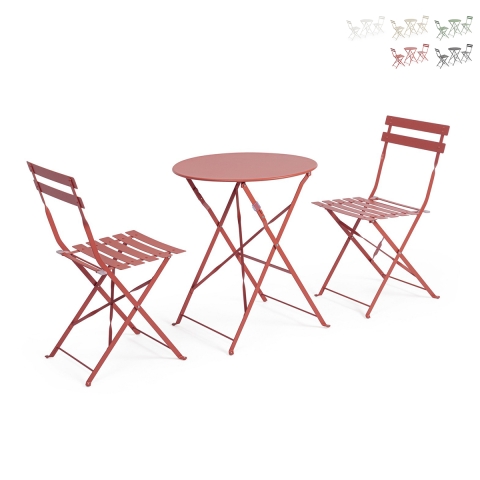 Conjunto de mesa redonda para exterior y 2 sillas de jardín plegables Bistrot Promoción