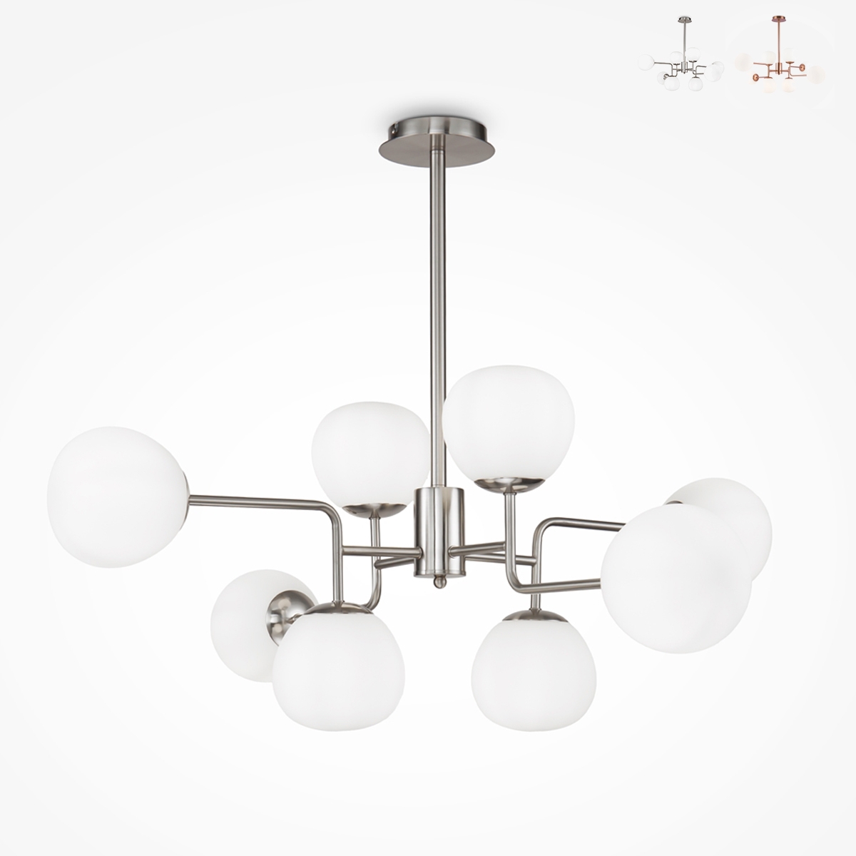 Lámpara de techo moderna con 8 esferas de cristal blanco Erich Maytoni Venta Lámpara de techo moderna con 8 esferas de cristal blanco Erich Maytoni Venta