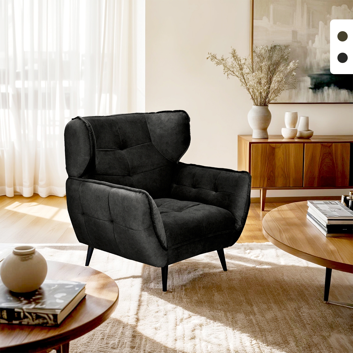 Sillón relax de salón diseño moderno en terciopelo capitoné Lunna Promoción