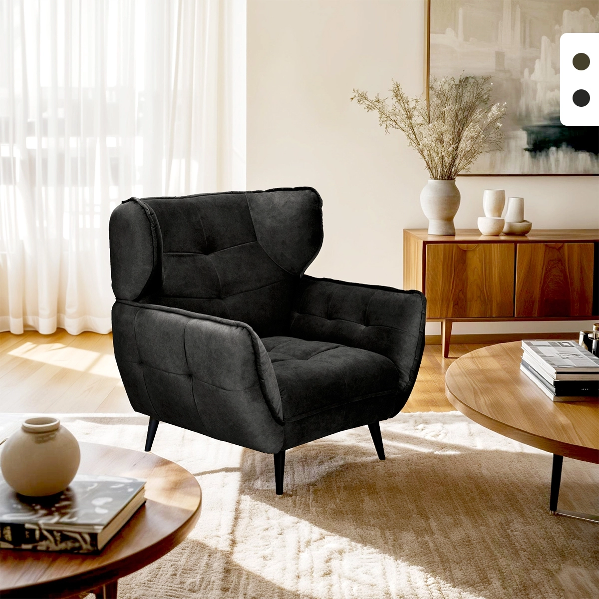 Sillón relax de salón diseño moderno en terciopelo capitoné Lunna