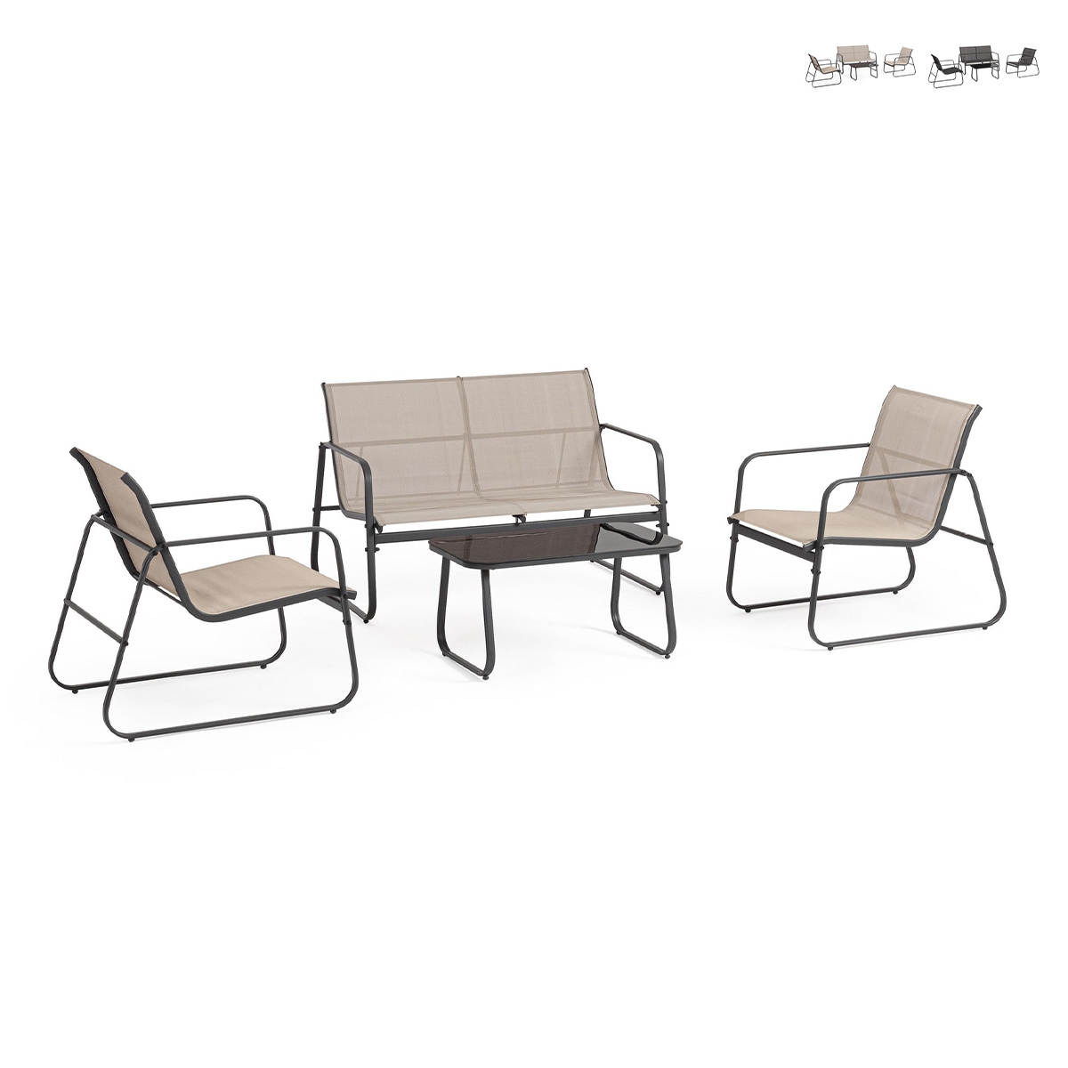 Set de jardín moderno con sofá, 2 sillones y mesa Bizzotto Gonzalo