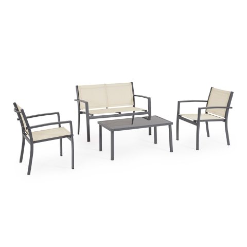 Conjunto de jardín 2 sillas sofá mesa beige Bizzotto Florida Promoción