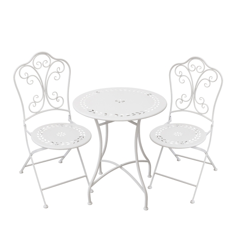 Conjunto de mesa y 2 sillas de exterior de hierro blanco Provence Breakfast Promoción
