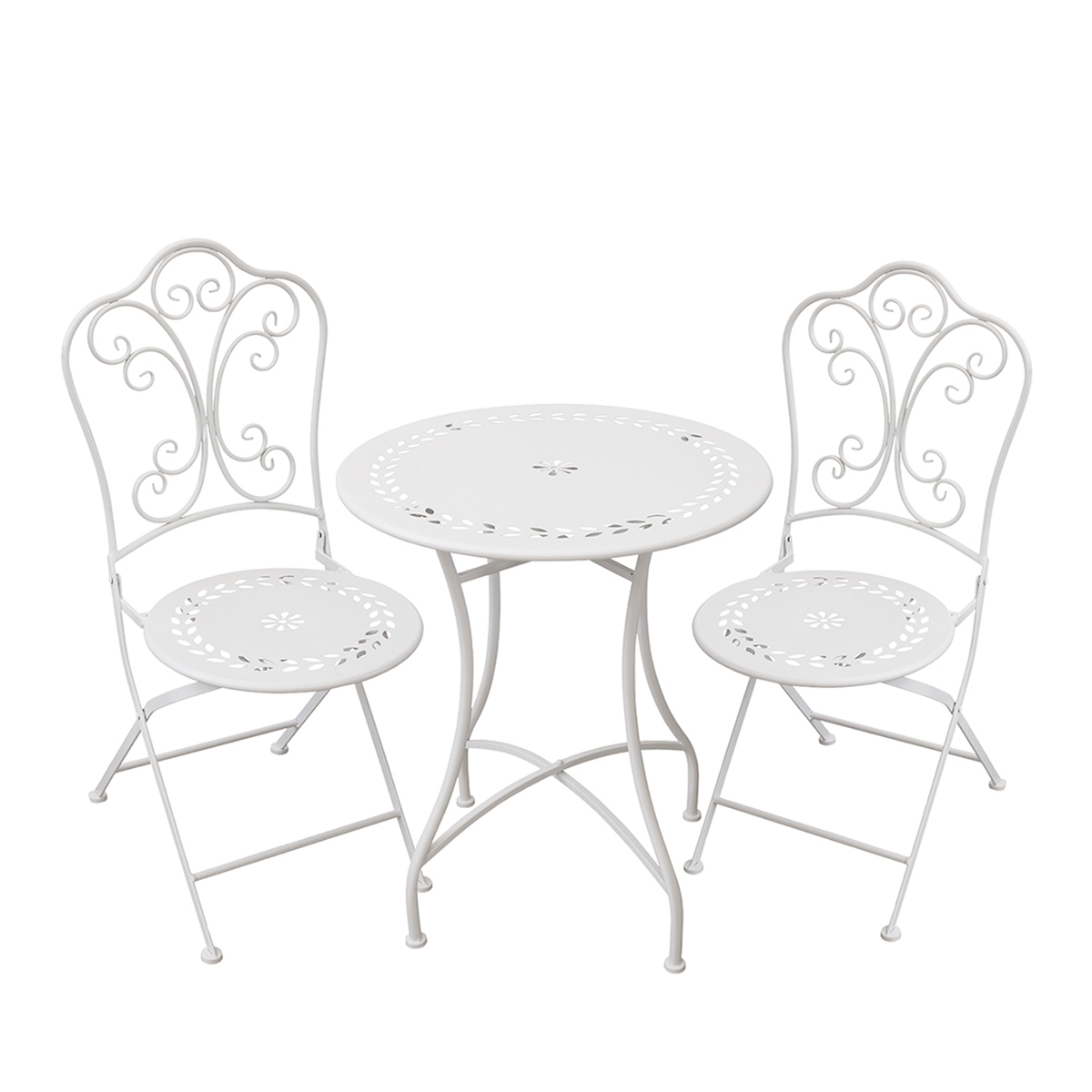 Conjunto de mesa y 2 sillas de exterior de hierro blanco Provence Breakfast Promoción Conjunto de mesa y 2 sillas de exterior de hierro blanco Provence Breakfast Promoción