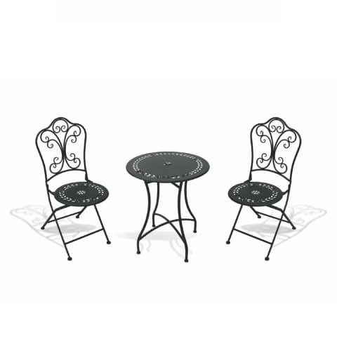 Juego de mesa y 2 sillas plegables para exterior de hierro negro Provence Breakfast Promoción