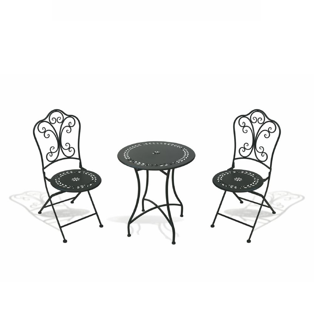 Juego de mesa y 2 sillas plegables para exterior de hierro negro Provence Breakfast