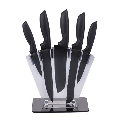 Juego de 5 cuchillos de acero inoxidable negro con soporte acrílico Nori Promoción