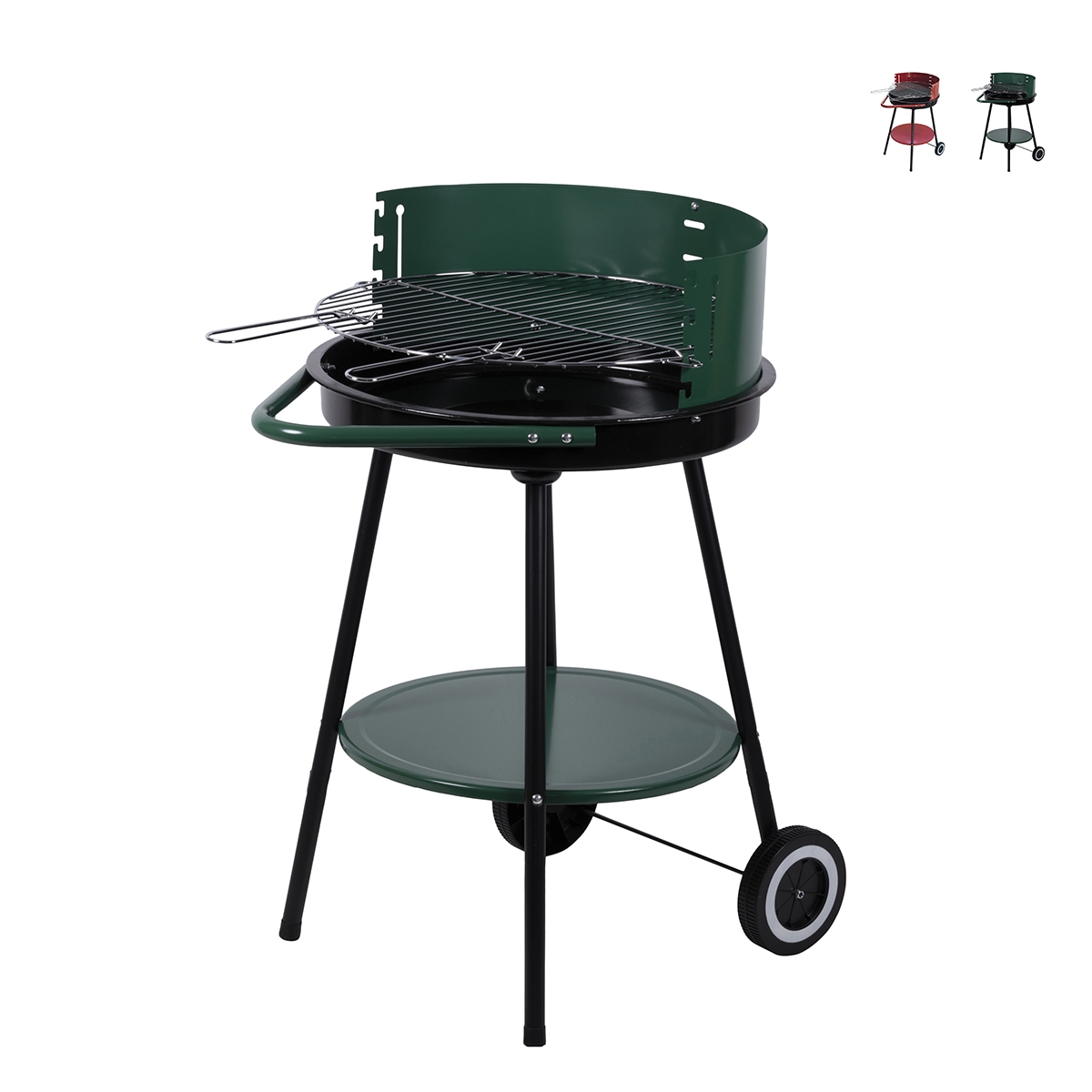 Barbacoa a carbón con ruedas y parrilla redonda Ø 48cm ajustable Kivra