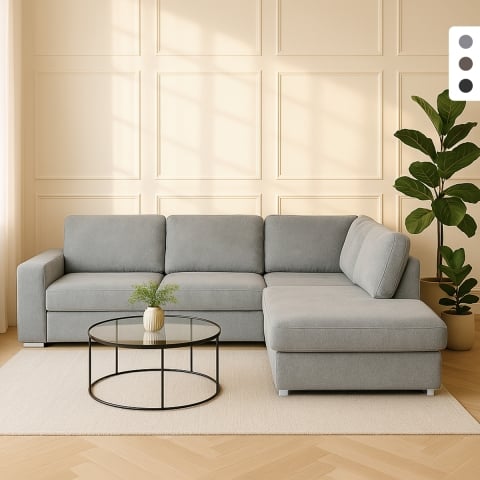 Sofá cama 3 plazas con chaise longue derecha con almacenaje Belka Promoción