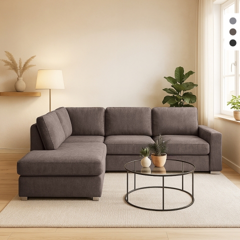 Sofá moderno 3 plazas con chaise longue izquierda tejido chenilla Kuvia Promoción