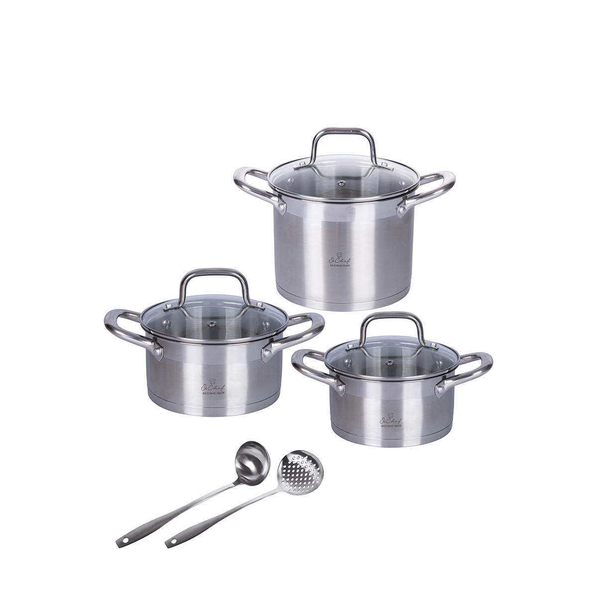 Batería de cocina con accesorios 8 piezas en acero inoxidable 18/0 Sovra Promoción Batería de cocina con accesorios 8 piezas en acero inoxidable 18/0 Sovra Promoción