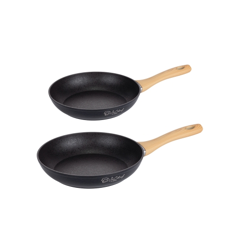 Set de 2 sartenes de aluminio antiadherente negro con mango de madera Fuji Promoción