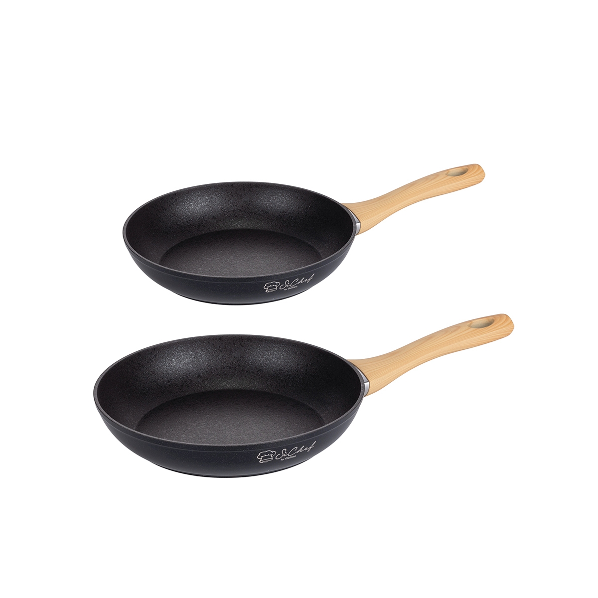 Set de 2 sartenes de aluminio antiadherente negro con mango de madera Fuji Promoción Set de 2 sartenes de aluminio antiadherente negro con mango de madera Fuji Promoción