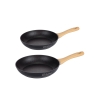 Set de 2 sartenes de aluminio antiadherente negro con mango de madera Fuji Promoción