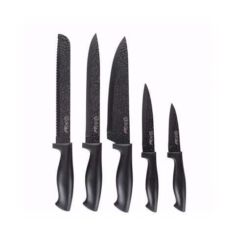 Bloque negro con 5 cuchillos de acero inoxidable efecto martillado Piko Promoción