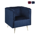 Sillón capitoné de tela efecto terciopelo vintage Ravira Promoción