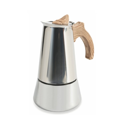 Cafetera moka 6 tazas de acero inoxidable con mango efecto madera Riko Promoción