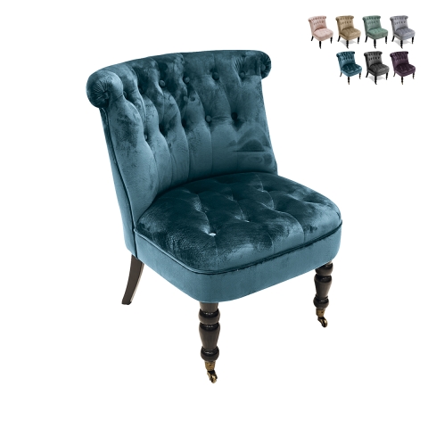 Sillón de salón estilo vintage efecto terciopelo con 2 ruedas Vesta Promoción